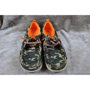 Eddie Bauer Kids Camo Orange Canvas Slip On Shoe Size 3 Stretch LoaferCasual